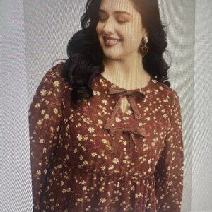 Bloomchic Bowknot neckline Lace Trim Knee Length Dress Women's Plus size 26